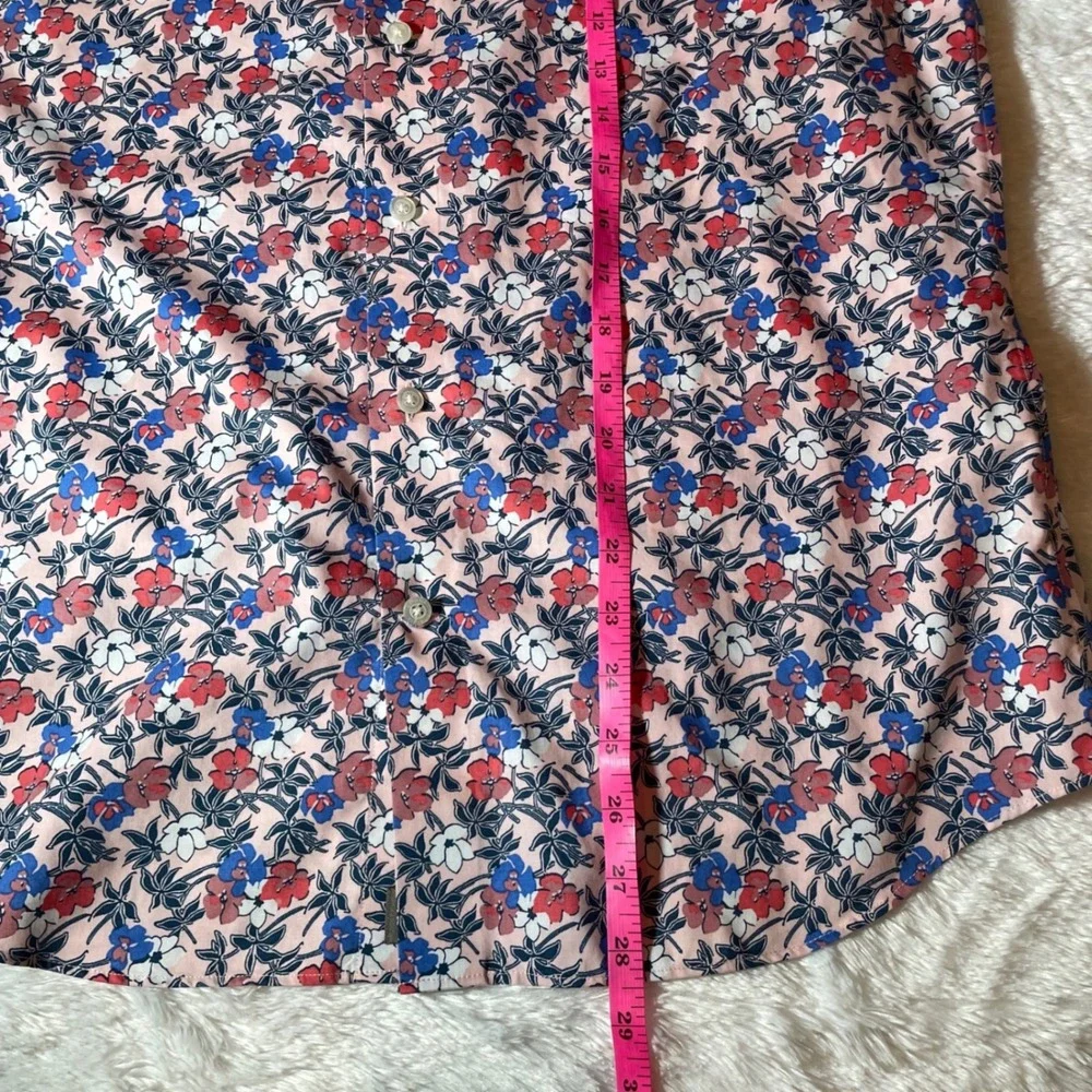 Banana Republic Mens 100% Cotton Pink Floral Non-Iron Untucked Slim Fit Shirt  M